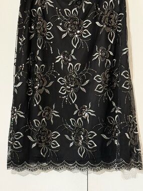 Grace Black Embroidered Floral Midi Skirt with Silver Accents